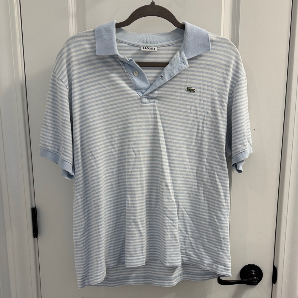 Lacoste Men's Blue and off White Striped Polo